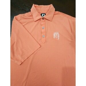 Foot Joy Mens Polo Shirt Sz M Salmon Short Sleeve Striped Embroidered‎ Logo Golf